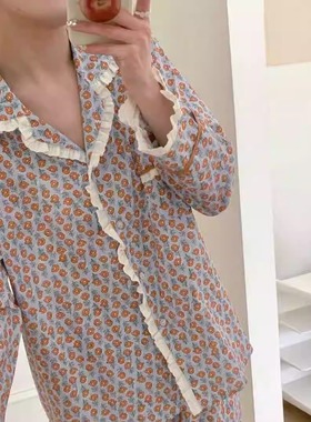 紫色花园韩国睡衣女甜美印花舒适棉质长袖家居服套装