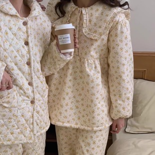 加厚羊羔绒纯棉磨毛夹棉碎花家居服 睡衣甜美简约娃娃衫 韩版 冬季