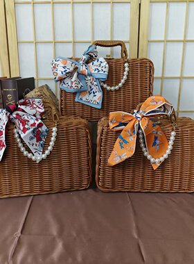 仿藤编手提箱手工编织收纳篮复古礼物箱子摄影道具伴手礼箱藤编盒