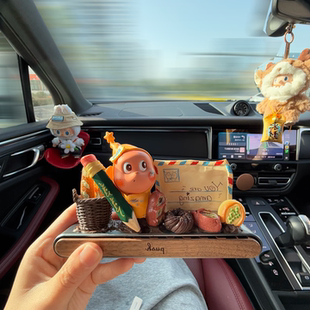 DIY材料泡泡玛特可爱临时胡桃木停车牌车内饰品摆件车载中控台