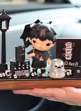 泡泡玛特停车牌材料包 DIY汽车中控台胡桃木底座场景盲盒娃娃配件