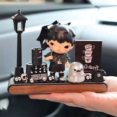 泡泡玛特停车牌材料包 DIY汽车中控台胡桃木底座场景盲盒娃娃配件