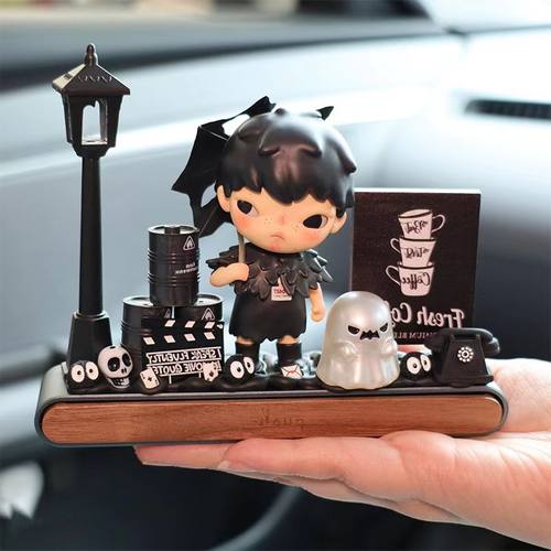 泡泡玛特停车牌材料包 DIY汽车中控台胡桃木底座场景盲盒娃娃配件
