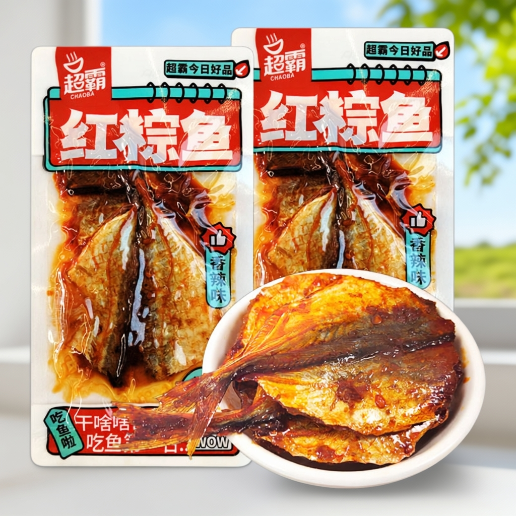 超霸红棕鱼香辣鱼仔湖南休闲麻辣即食熟食香辣红棕玫瑰鱼片小零食
