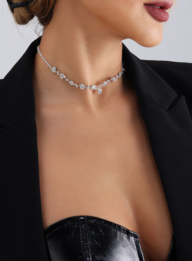 风爪链水钻婚礼项饰新娘项链饰品宴会项链义乌配饰女金属韩国