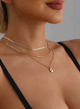 圆牌吊坠锁骨链性感多层项链文艺复古民族风ins简约