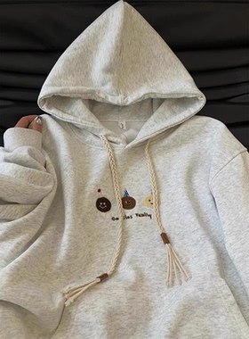 奥特莱斯~撤柜余单潮牌灰色连帽卫衣女秋季宽松显瘦设计感上衣