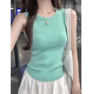显瘦无袖 清新绿色针织背心小吊带法式 上衣 2026夏季 专柜撤回余单