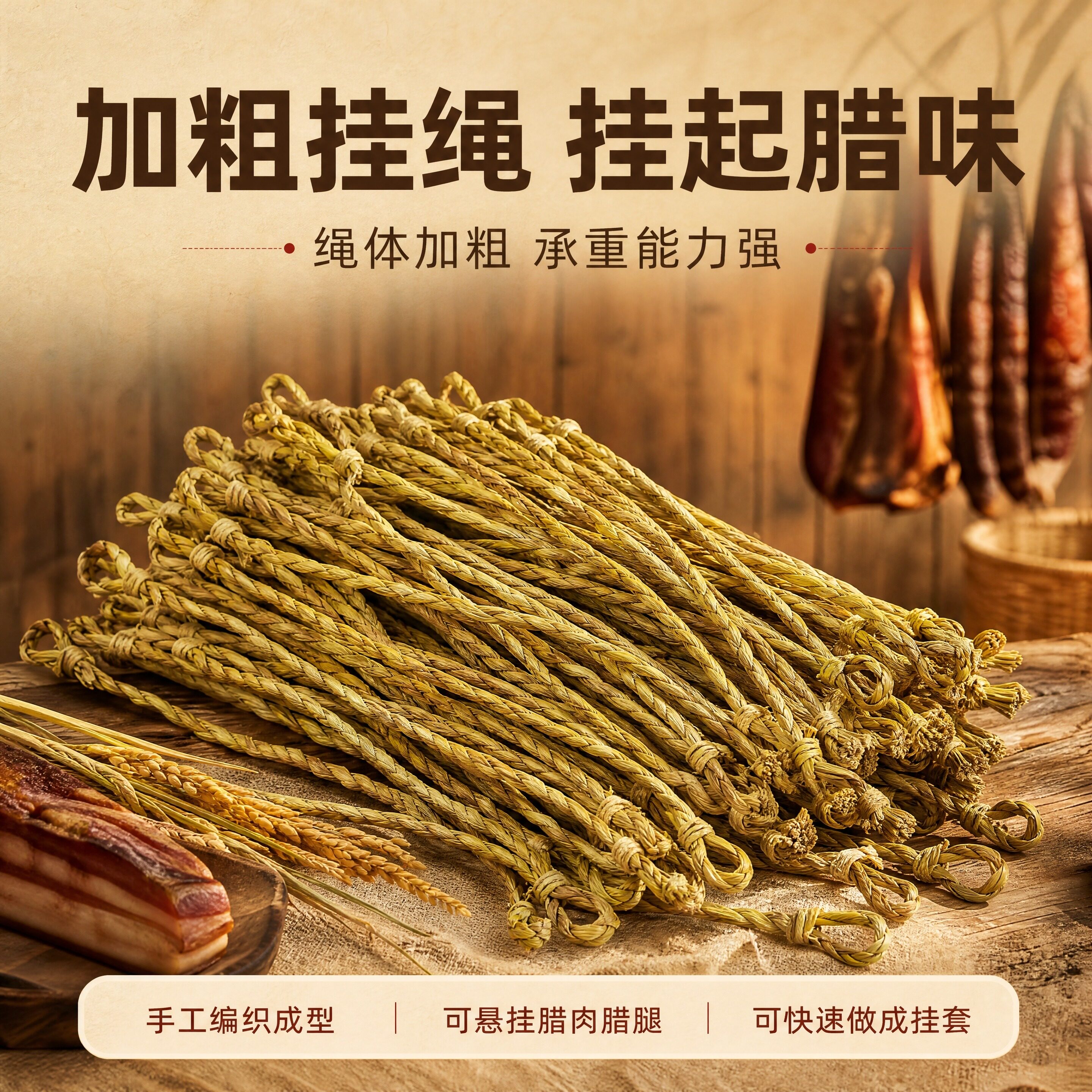 糯稻草粗挂绳悬挂腊肉腊腿草绳