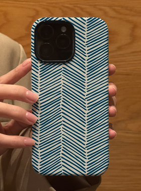 蓝色条纹线条拼接 适用苹果华为iPhone17ProMax手机保护外壳16 15Plus 14新款13磨砂12情侣11防摔Pura80男女