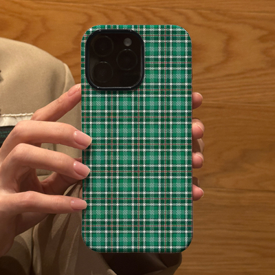 视觉绿白格纹衬衫 适用苹果华为iPhone17ProMax手机保护外壳16 15Plus 14新款13磨砂12情侣11防摔Pura80男女