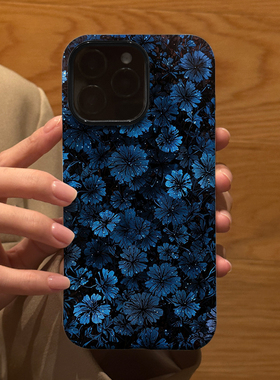 暗黑系蓝色妖姬花朵适用苹果iPhone16Promax手机壳15磨砂14二合一13全包12防摔17Pro新款Xsmax情侣保护套男女