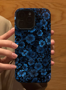 暗黑系蓝色妖姬花朵适用苹果iPhone16Promax手机壳15磨砂14二合一13全包12防摔17Pro新款Xsmax情侣保护套男女