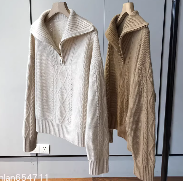 100%小山羊绒翻领针织羊绒衫毛衣