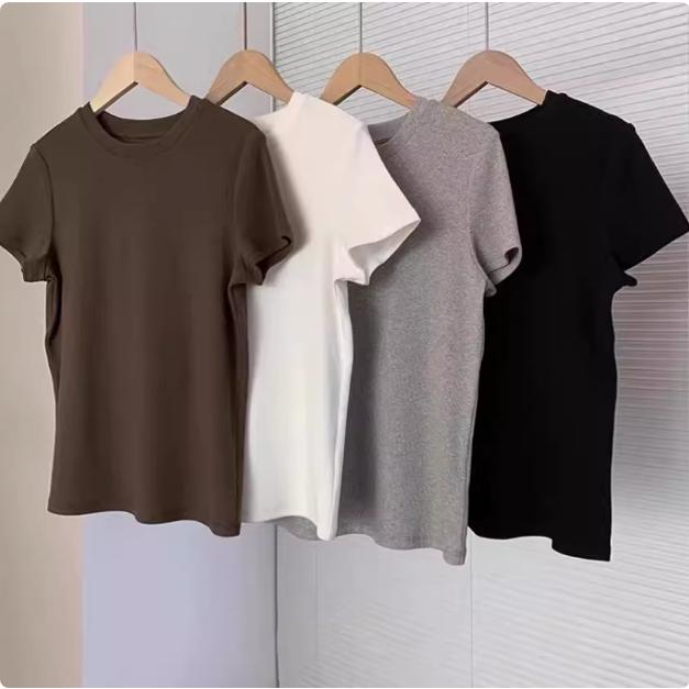 螺纹短袖T恤修身内搭打底上衣女