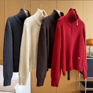 萬搭单品!重磅羊毛双拉链大翻领针织开衫可内搭上衣毛衣外套女冬
