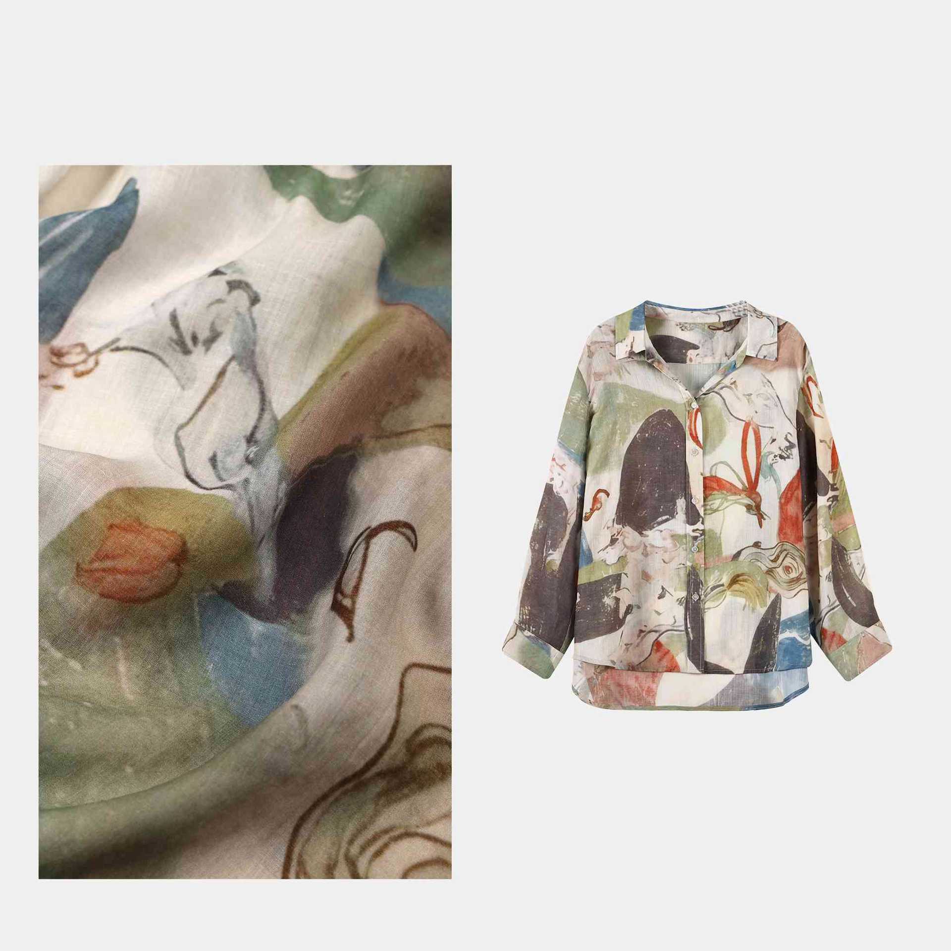 文艺风长袖麻秋季新款女纯衬衫