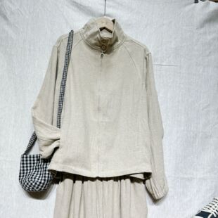 极简主义 新品低调高品质汉麻提花休闲复古宽松夹克外套女上衣