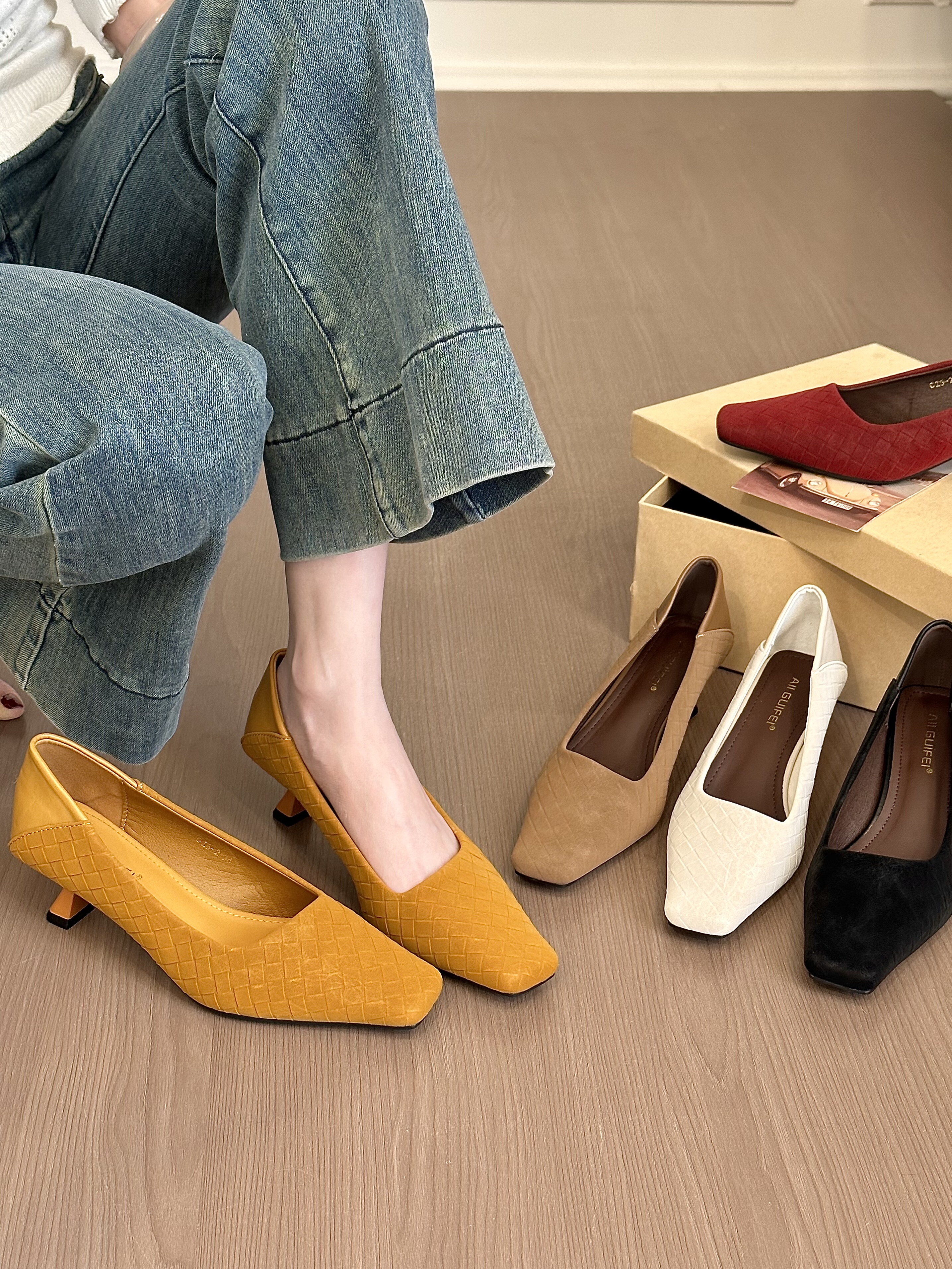titing春日博主通勤！气质方头编织猫跟单鞋女春2026细跟高跟鞋,女鞋,浅口单鞋,淘宝优惠券,粉丝福利购,淘宝优惠卷