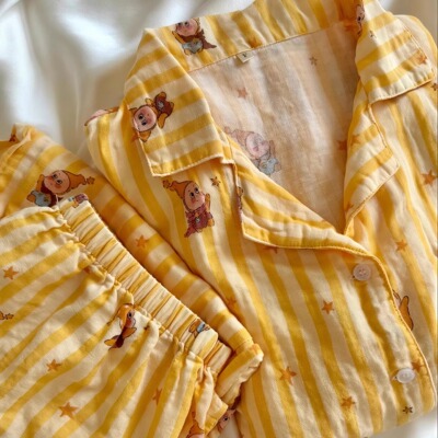 100%纯棉双层纱睡衣a类母婴级柔软舒适可外穿家居服长袖长裤套装