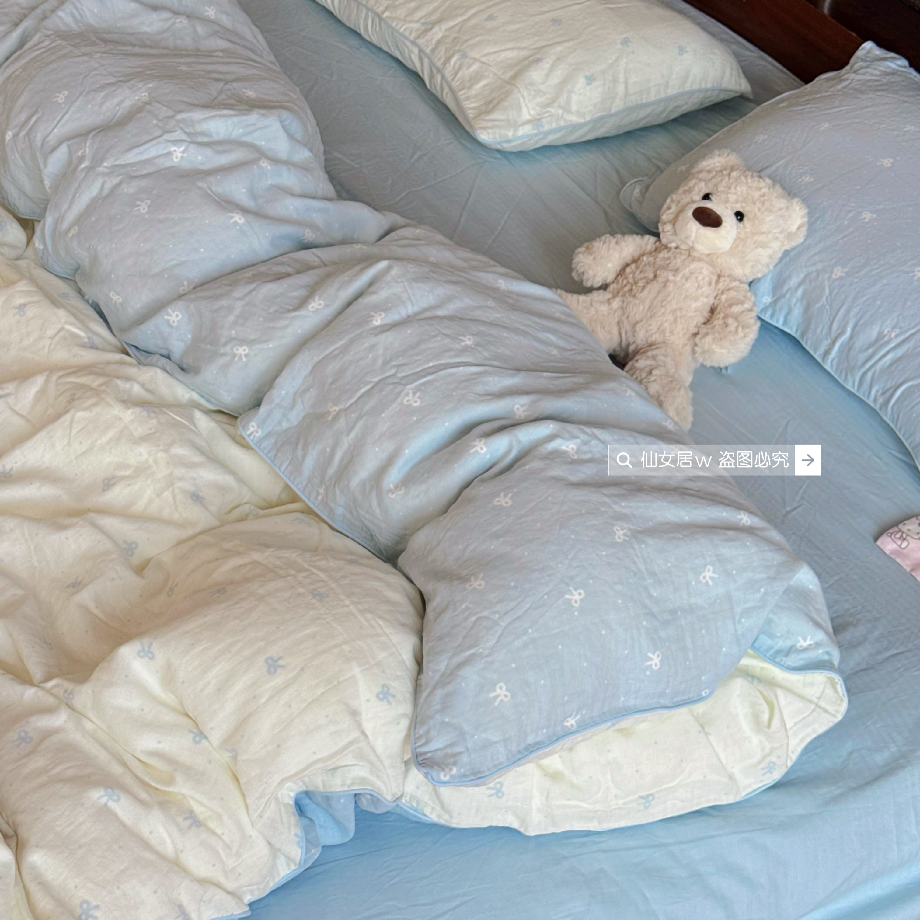 ins风全棉有氧双层纱四件套a类纯棉被套床单超柔软透气学生三件套