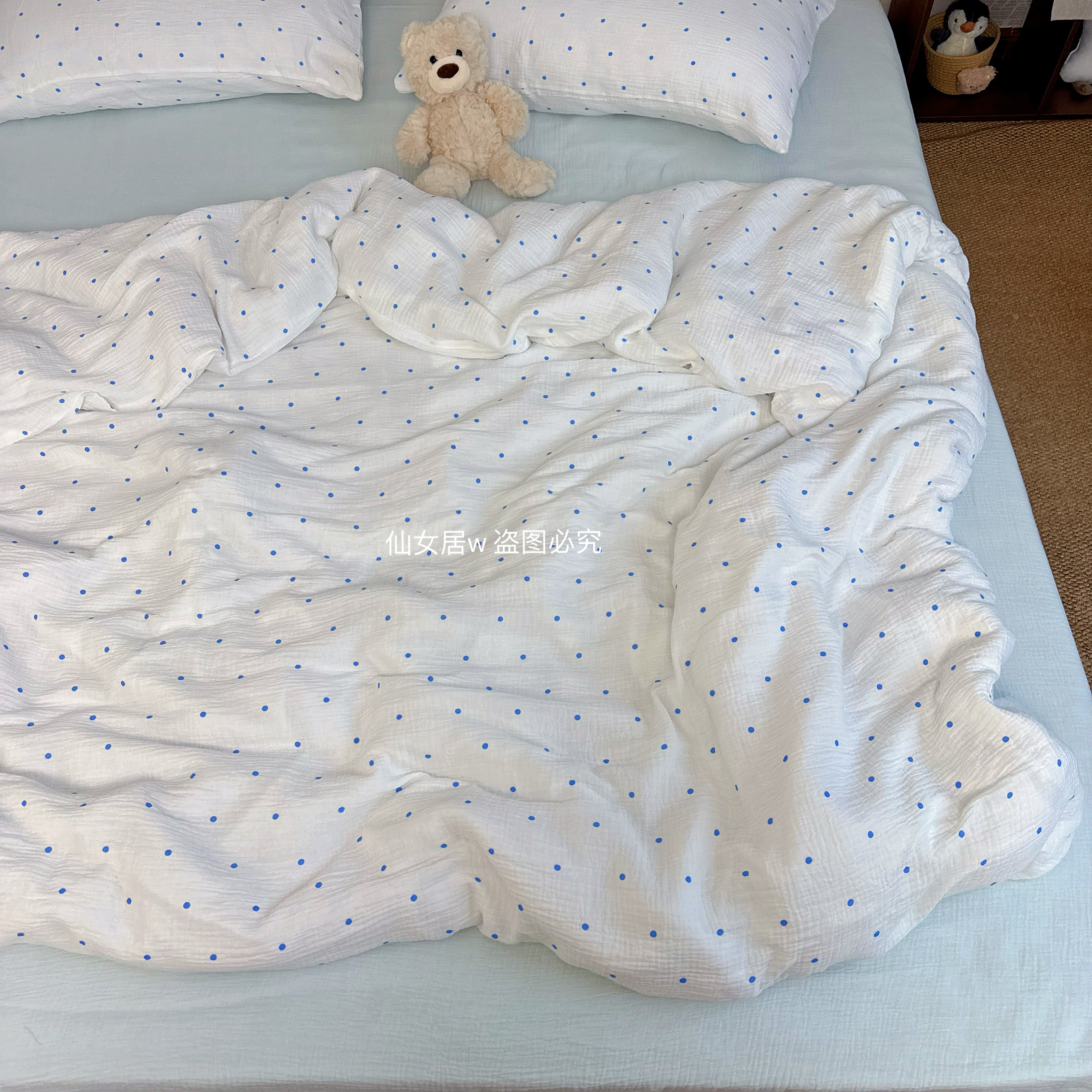 全棉皱皱纱双层纱四件套a类母婴超柔软可裸睡学生三件套床上用品