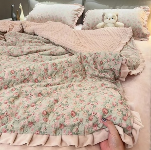 韩国加厚棉加绒A类全棉双层纱豆豆绒四件套保暖可机洗宿舍三件套