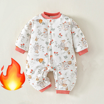 200g加棉0-15度穿新生儿连体衣无骨夹棉婴儿外出爬服秋冬加厚保暖