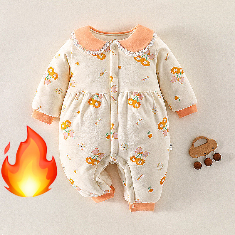 新款加厚夹棉0-15度穿里外纯棉软糯可爱冬季婴儿夹棉连体衣新生儿