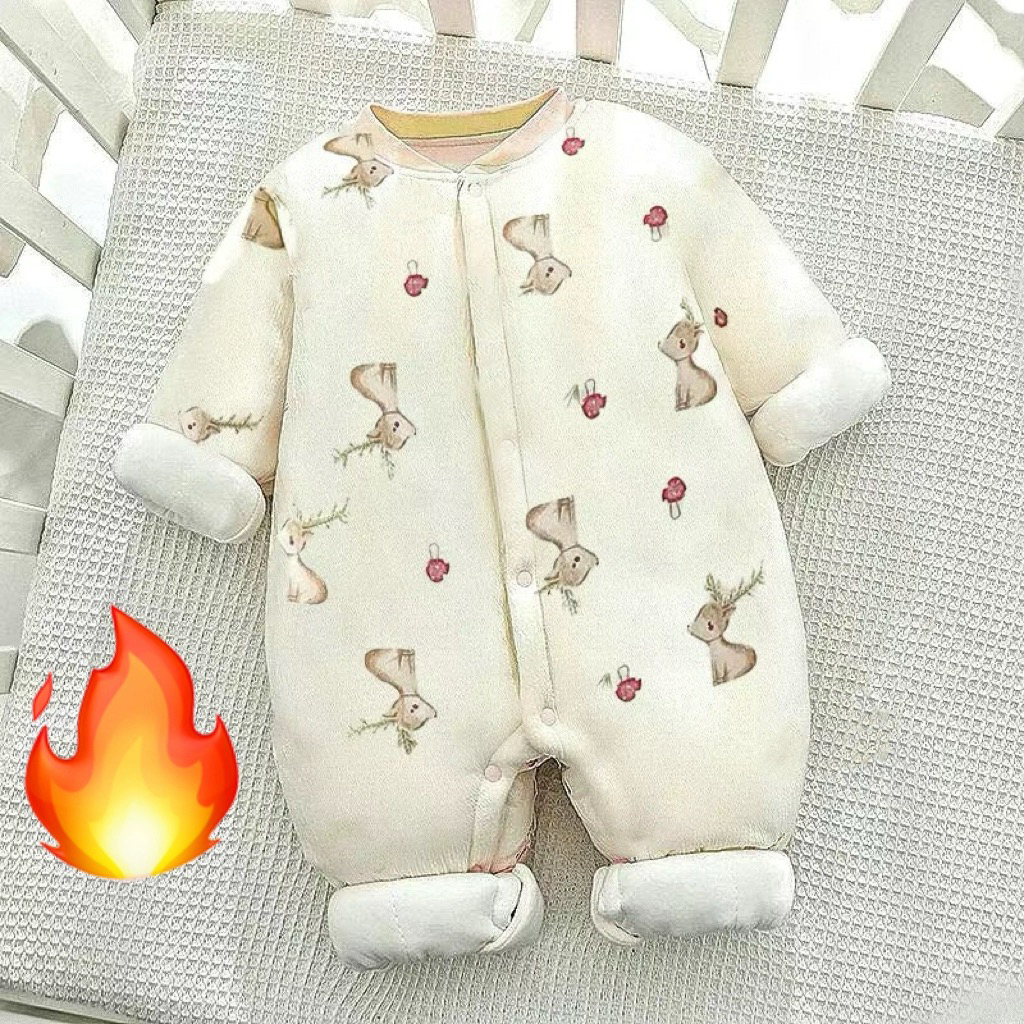 200g加棉0-15度穿新生儿连体衣无骨夹棉婴儿外出爬服秋冬加厚保暖