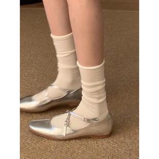 微透堆堆袜 秋日氛围感轻松get 真 很爱 银色芭蕾鞋