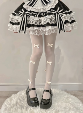 奶油肌少女感洛丽塔蝴蝶结白丝甜妹lolita裙搭配超薄显瘦连裤袜