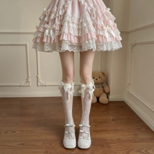 温柔白洛丽塔蕾丝蝴蝶结小腿袜 日常轻 Lolita 少女心中筒堆堆袜