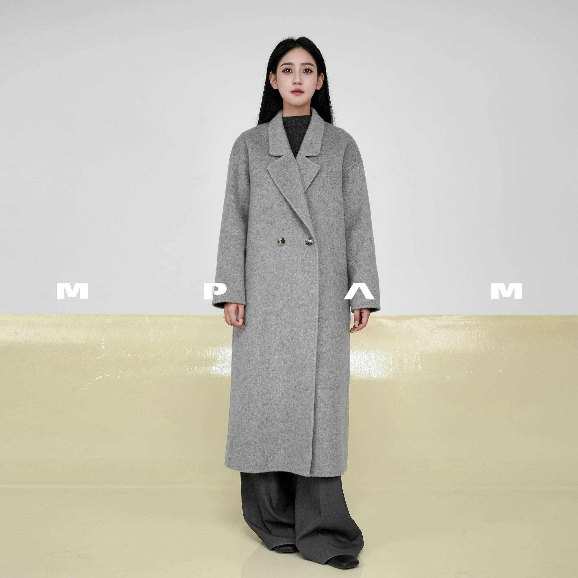 【 花花专属】MPAM中长款绵羊毛大衣隐藏兜宽松秋冬外套女820