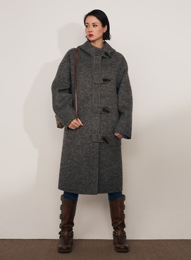 【MPAM】秋冬牛角扣大衣女中长款连帽韩系毛呢外套