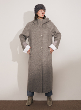 【年终粉丝回馈】长款羊驼毛连帽羊毛大衣女韩版休闲设计师款