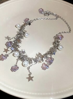 欧美春夏高级珍珠流苏项链蝴蝶清