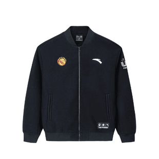 安踏CUBAL大学生联赛篮球男子针织上衣春秋款黑色棒球服152441757