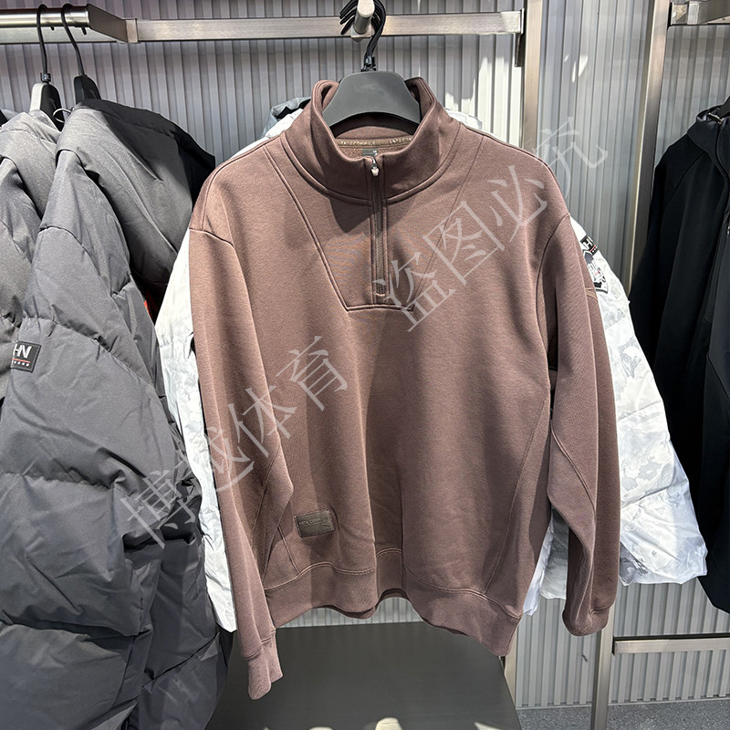 安踏加绒卫衣男2025冬新款半拉链宽松休闲长袖加厚上衣152547719N