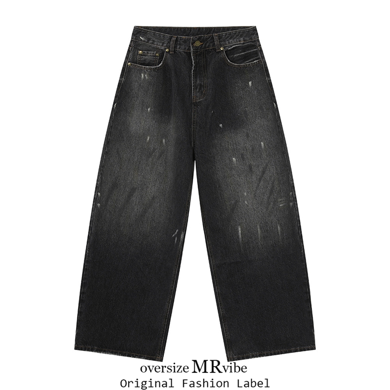 MR原创春秋轻熟风潮牌泼墨涂鸦个性设计牛仔裤宽松休闲百搭阔腿男