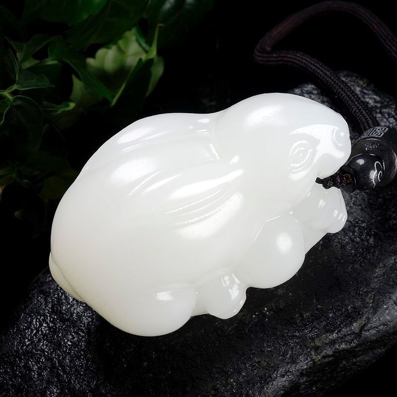精雕捡漏天然新疆和田玉羊脂白玉十二生肖兔子手把件手玩件%
