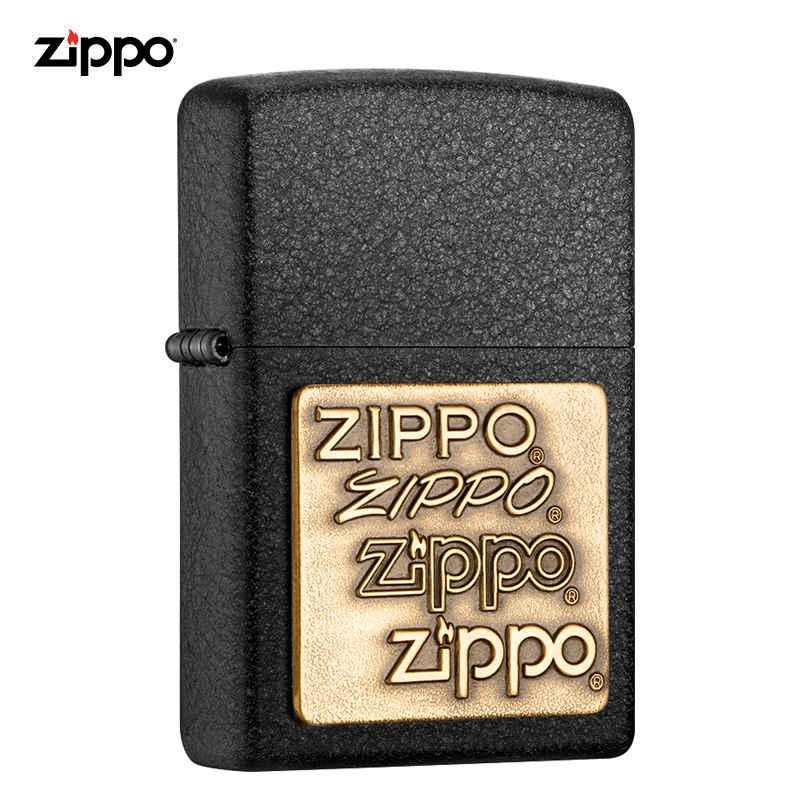 zippo美国原装打火机 徽章四代铜磨砂黑裂漆 经典系列|362