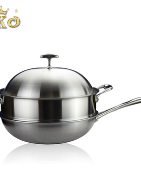 oko蒸炒锅 无涂层 少油烟 不易粘炒锅蒸锅两用锅不锈钢锅特价包邮