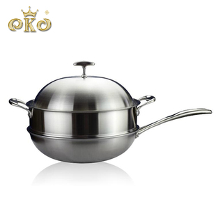 oko蒸炒锅 无涂层 少油烟 不易粘炒锅蒸锅两用锅不锈钢锅特价包邮