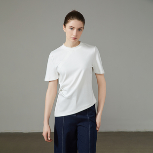 奥地利兰精重磅天丝莫代尔新中式不对称收褶飞檐袖挺括柔润T恤