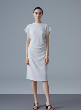 EVERLIN·奥地利天丝莫代尔极简微蝙蝠袖褶皱连衣裙