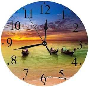 日落海边沙滩图案挂钟欧式带灯钟表客厅装饰网红时钟创意定制无框
