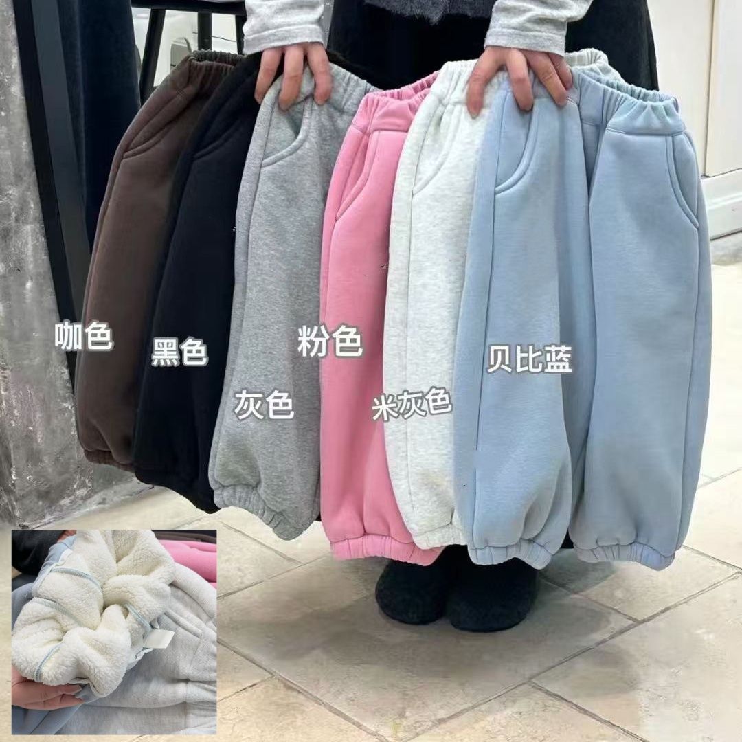 韩版羊驼绒卫裤纯色百搭长裤童裤