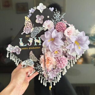 簪花学士帽毕业帽手工diy硕士博士帽定制成品材料包学士服簪花