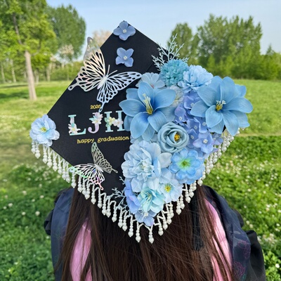 簪花学士帽手工diy材料包毕业帽